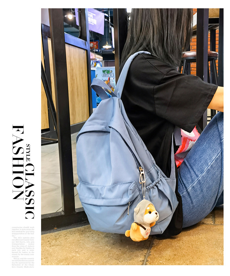 休闲大容量双肩包女生韩版纯色简约大学生书包尼龙轻便休闲背包详情33