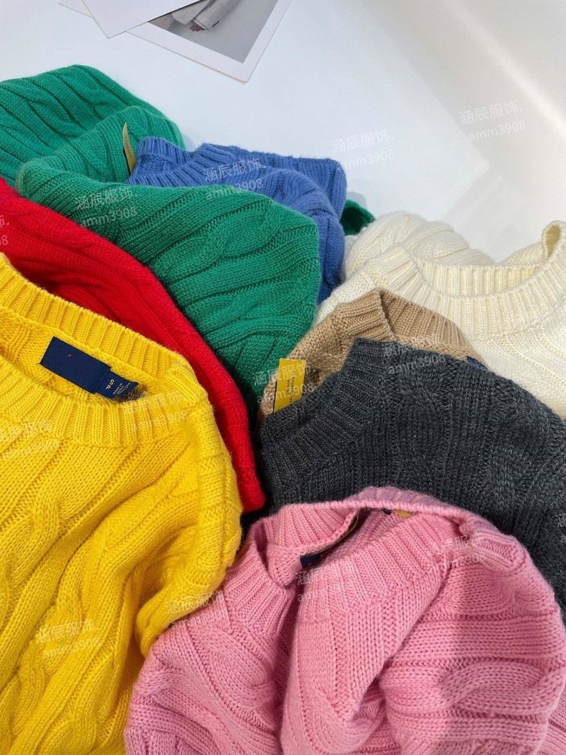 High-quality 100% wool RL classic style small horse logo embroidered twist knitted slim wool sweater for women pic 4