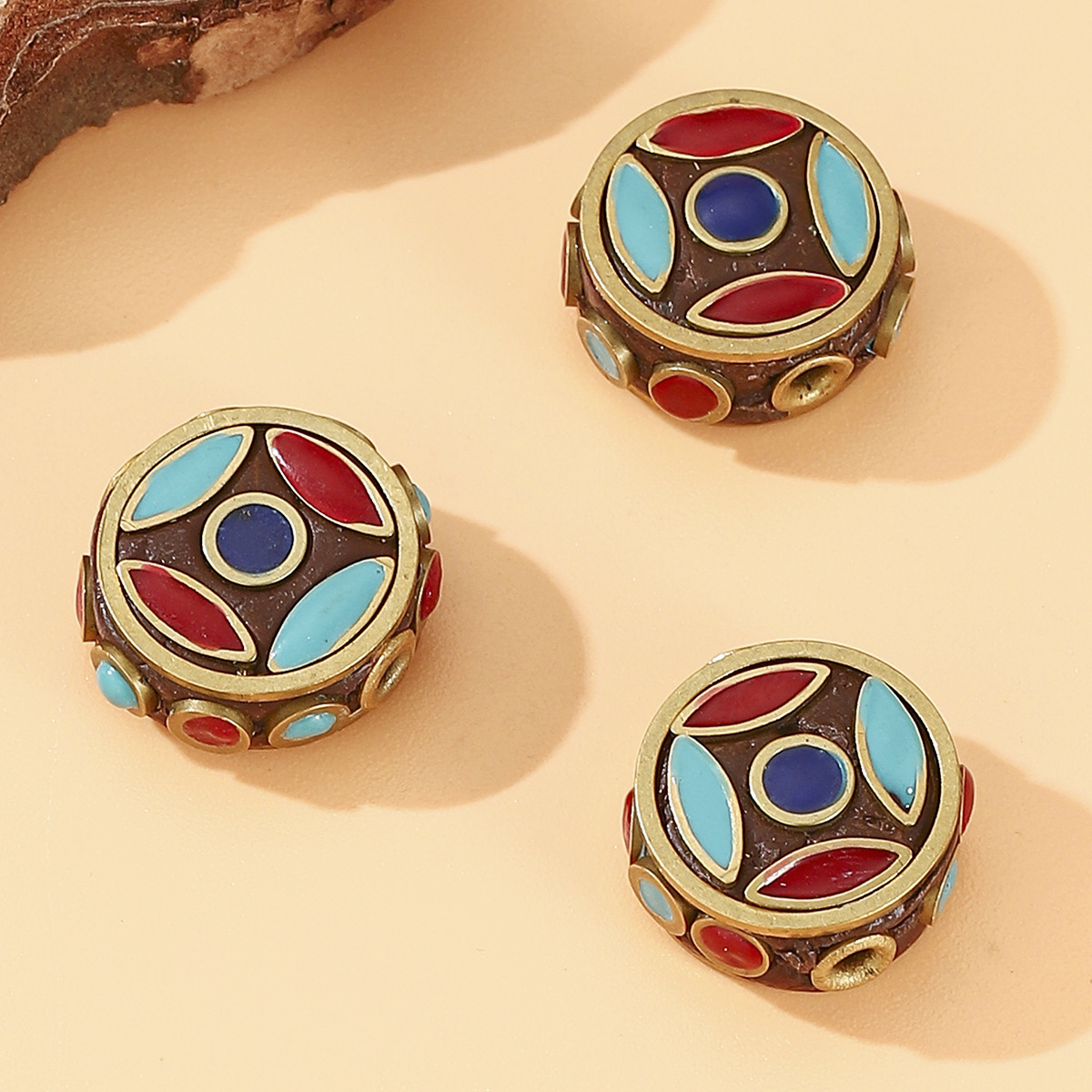 Tibetan ethnic style, retro Nepalese vintage brass beads, hand-inlaid barrel beads, DIY jewelry accessories pic 4