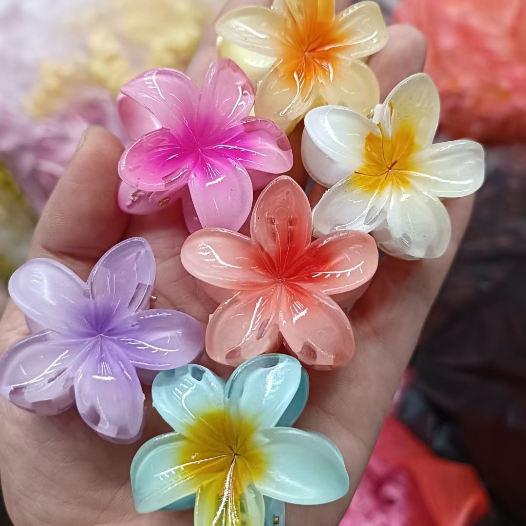 新款4cm塑料花朵发夹亚马逊糖果色鸡蛋花鲨鱼夹详情1