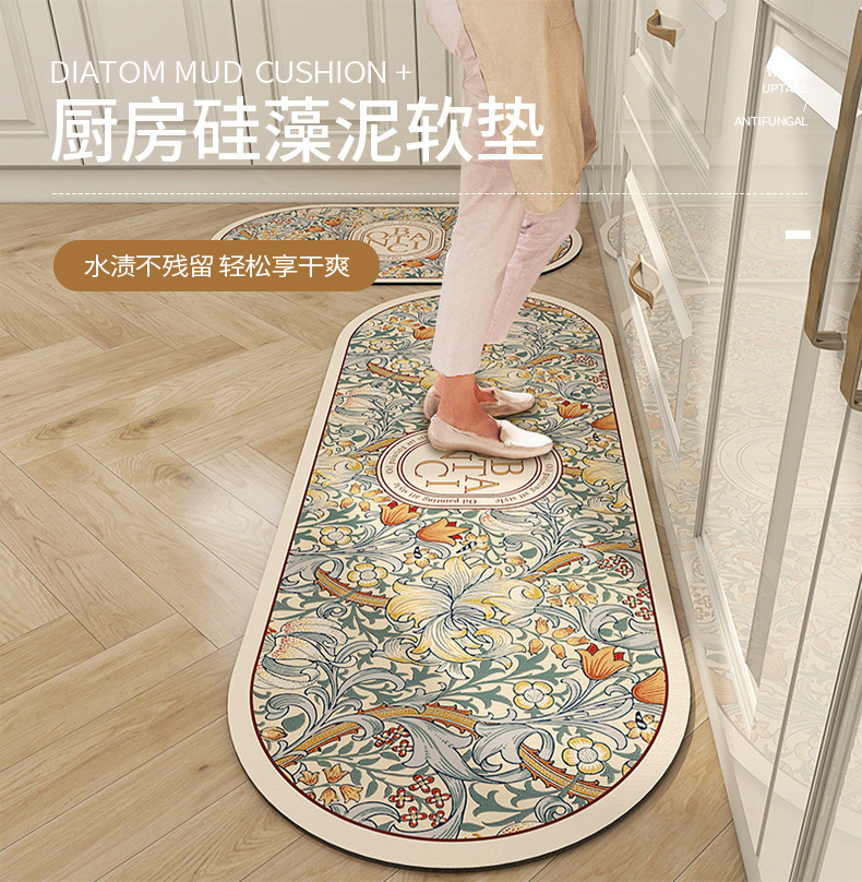 Best-selling American diatom mud floor MATS, kitchen MATS, anti-slip and water-absorbing bathroom MATS, dirt-resistant and washable, cross-border temu labeled pic 1