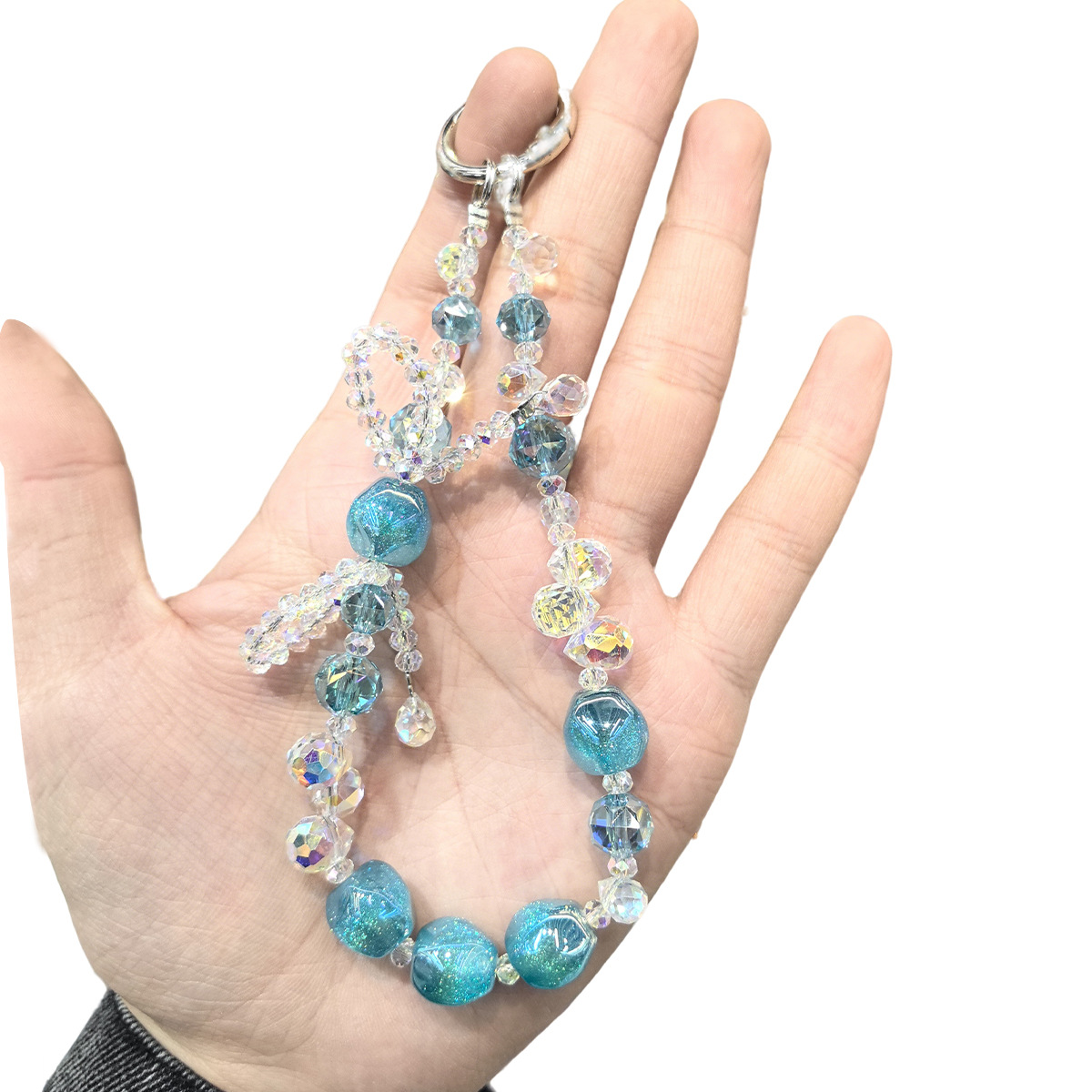 卡通糖果色蝴蝶结串珠钥匙扣多色渐变挂饰小众精致少女心包包挂件详情1