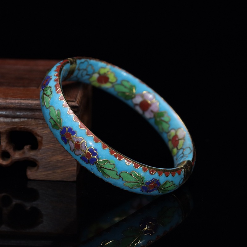 Beijing Cloisonne vintage collectibles, classical ethnic copper body cloisonne enamel jewelry 14# flat opening bracelet pic 3
