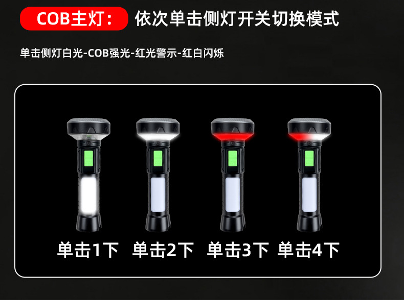 Cross-border bestseller multi-source high-intensity flashlight with magnet, inspection warning, camping lighting, daily necessities, handheld multi-functional lamp pic 8