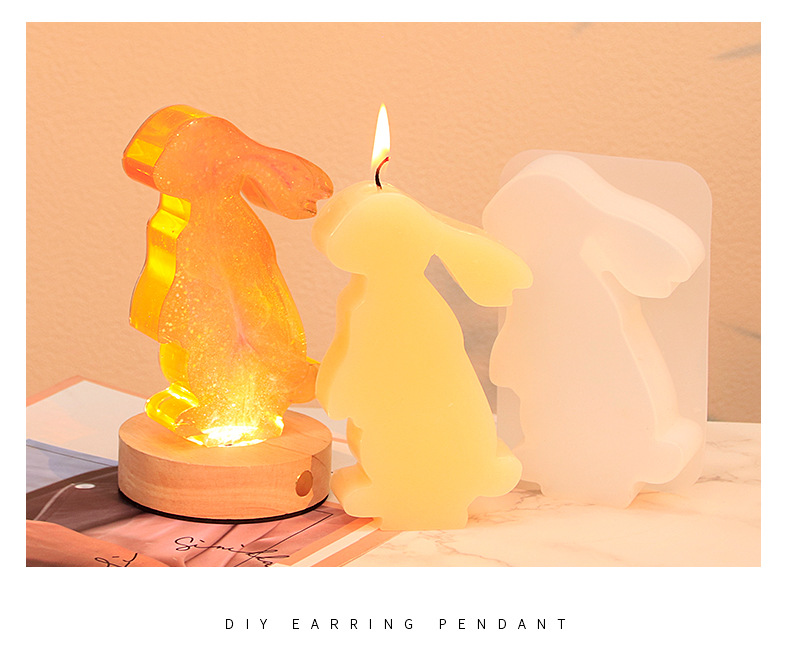 diy silicone mold for animal scented candles with resin coating, puppy, rabbit, kitten and squirrel, gypsum display stand mold pic 6