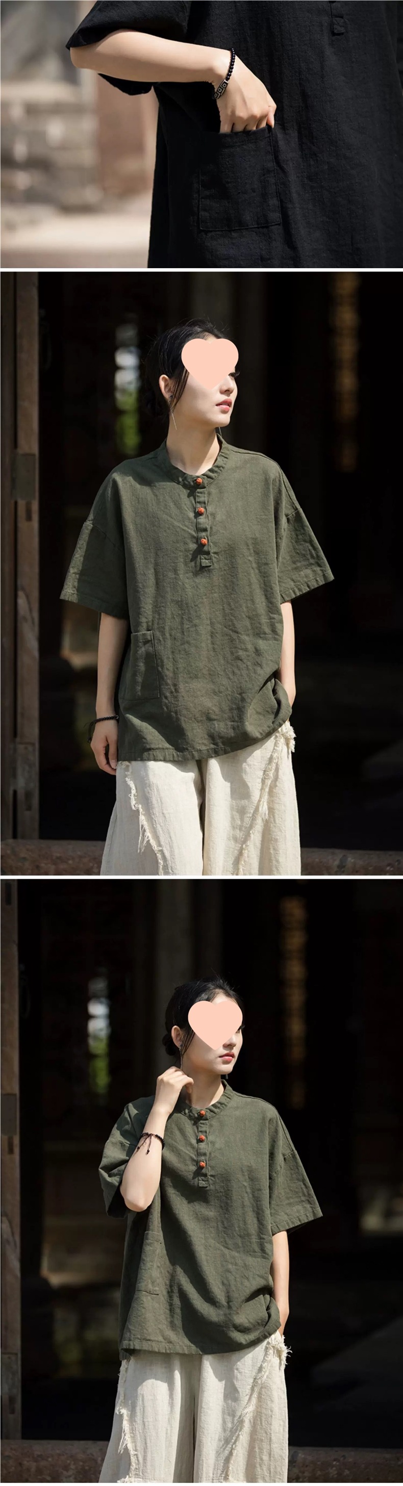 中国风立领盘扣棉麻短袖T恤女2025新款夏季宽松文艺禅意茶服上衣详情5