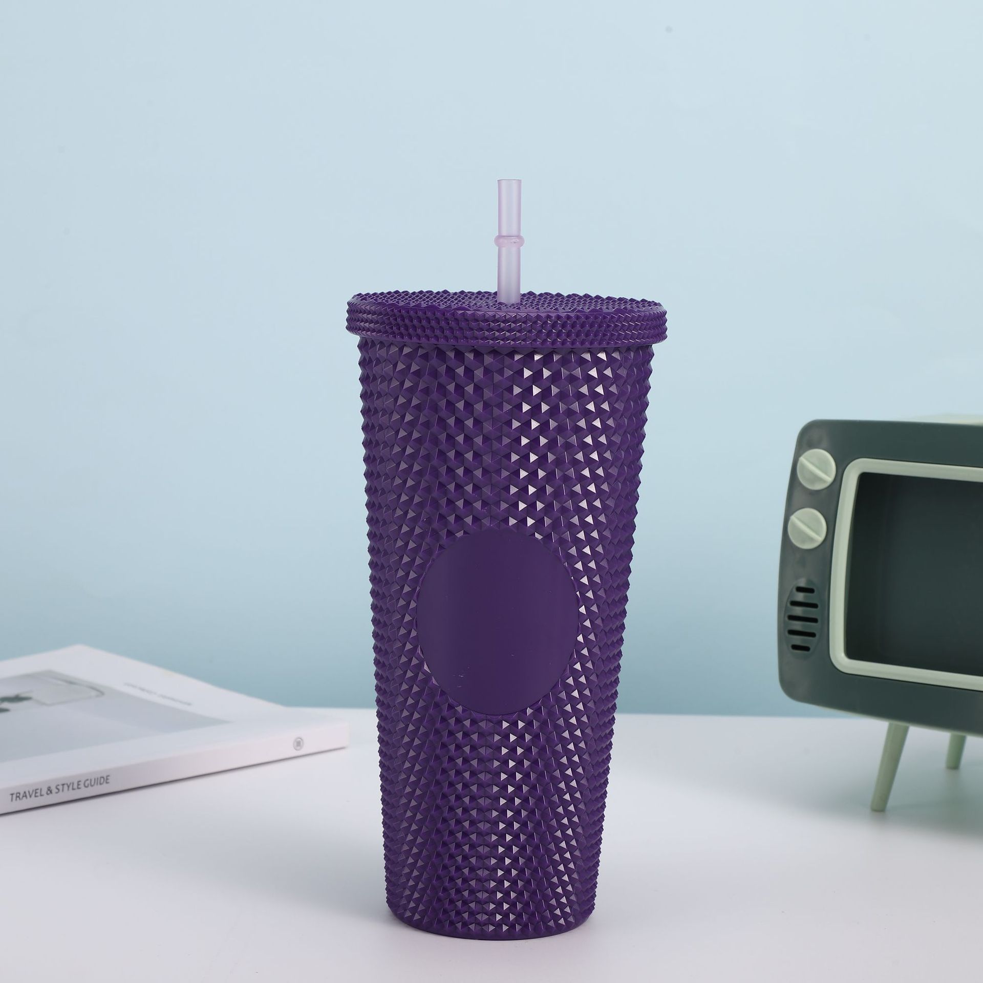 Cross-border Star Dad Double-layer Durian Cup, large-capacity plastic Straw Cup, Creative Star Bar High Appearance Level, Prickly water cup pic 20