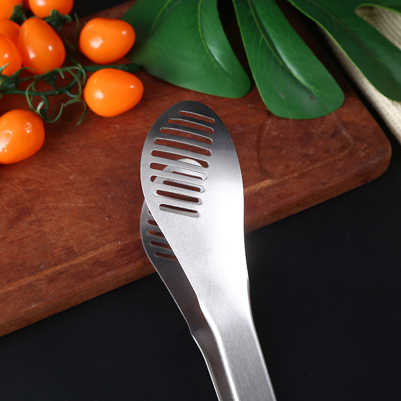 Silver stainless steel food tongs, bread tongs, heat-resistant food tongs, barbecue tongs, matte texture, in stock for wholesale pic 7