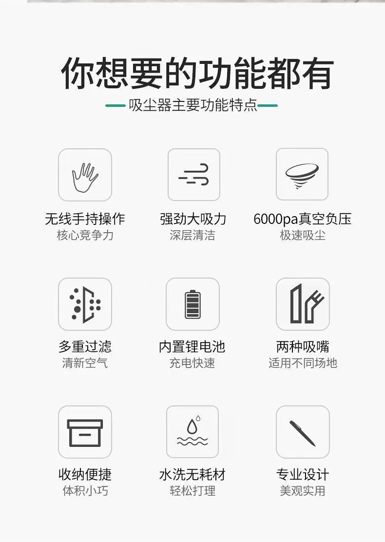 多功能家用大吸力无线手持式便携式车内小型吸尘器 吸吹两用车用吸尘器 清洁神器详情2