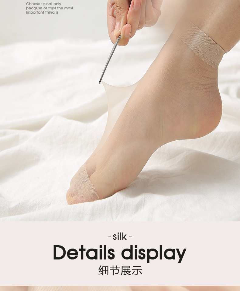 女士黑丝短袜子春夏防勾丝耐磨超薄棉底中筒肉色ins潮水晶袜批发详情8