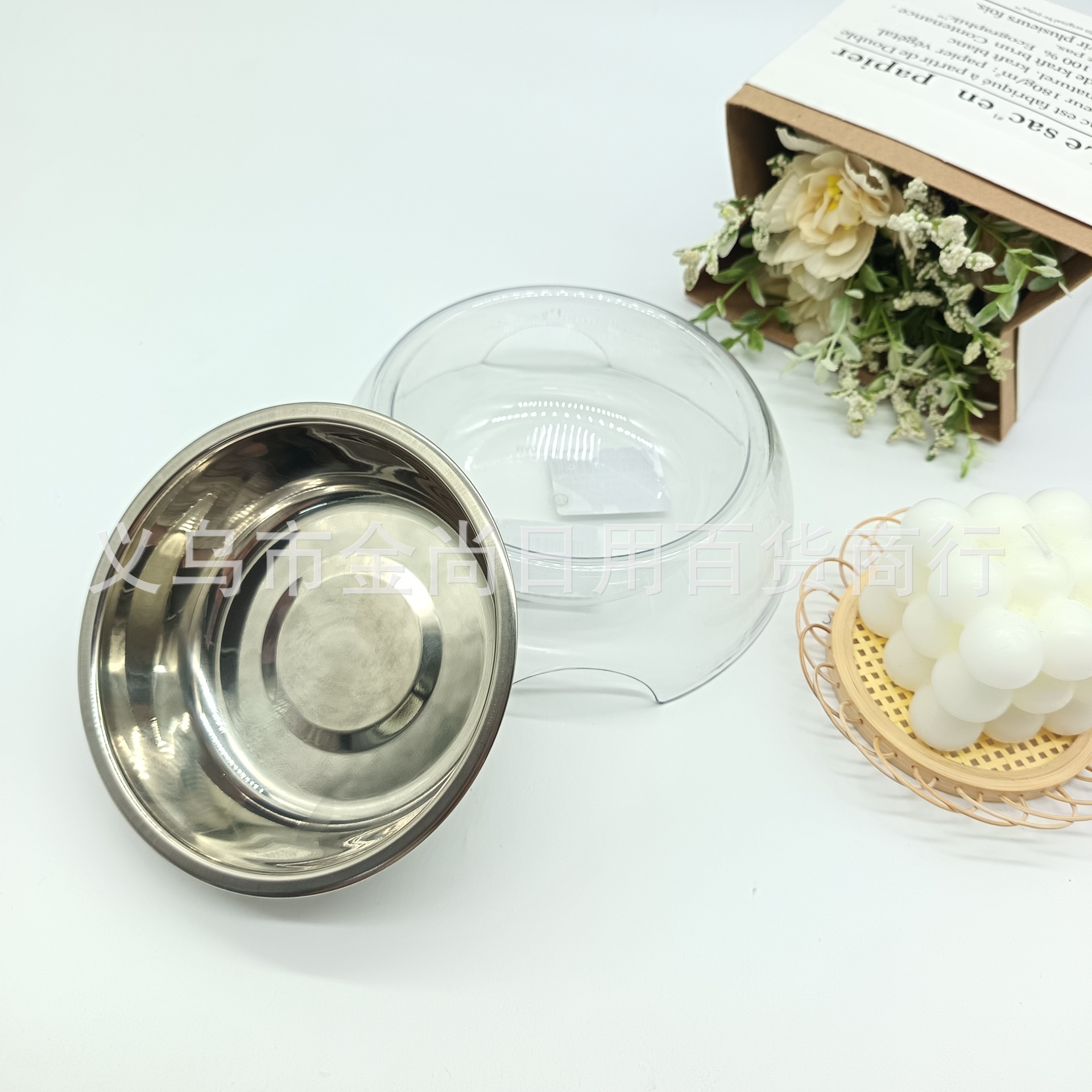 New cross-border light luxury transparent single bowl water cat bowl, dog bowl, detachable stainless steel pet bowl, high appearance level, ins style pic 2