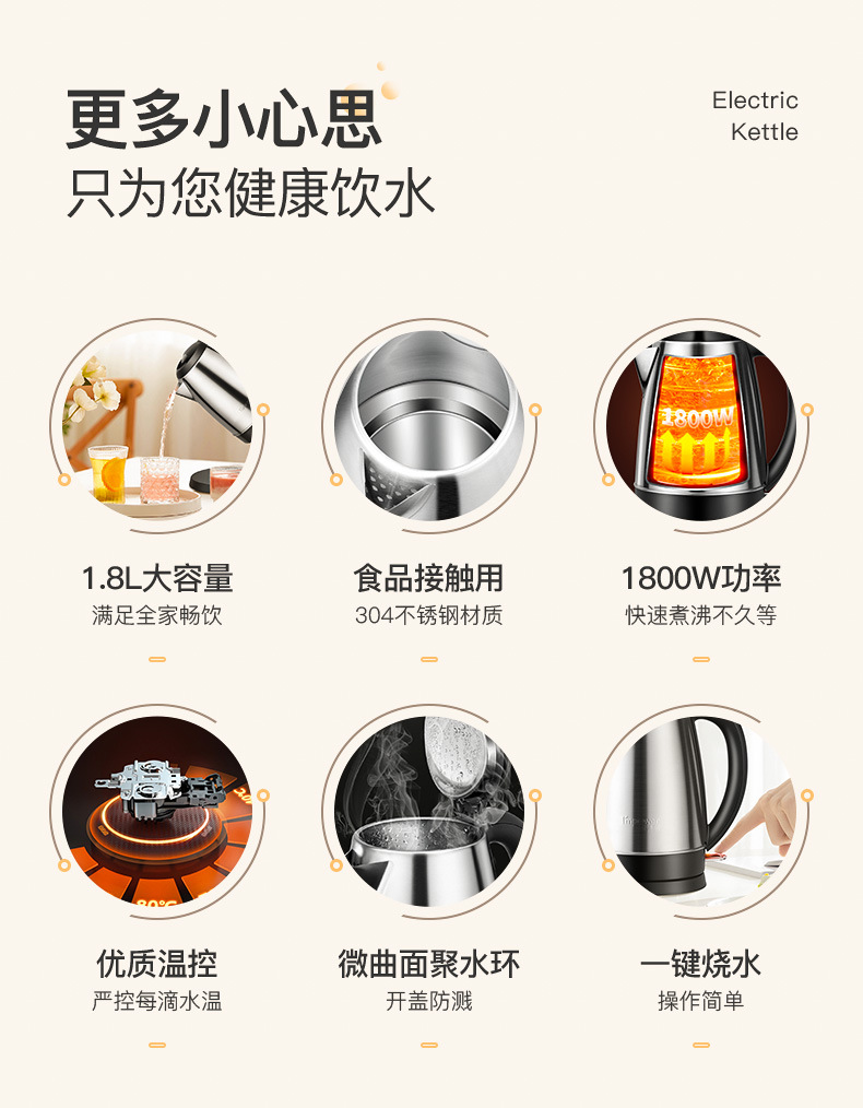 安博尔家用电热烧水壶大容量不锈钢开水壶办公室电水壶宿舍煮水壶详情2