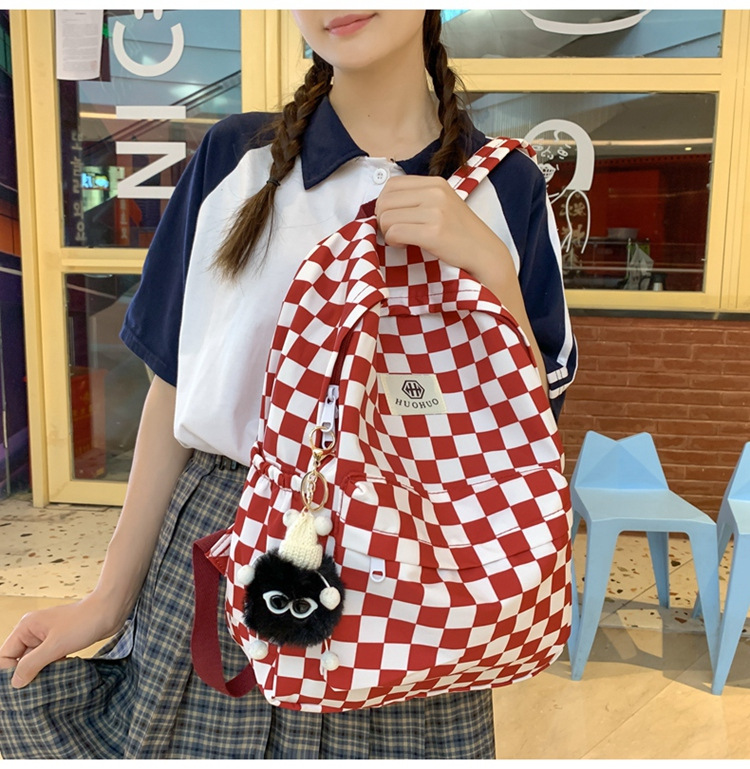 韩版港风复古双肩包休闲格子学生上课书包百搭撞色字母收纳背包女详情24