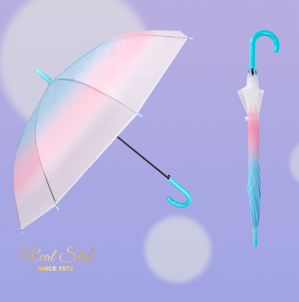 【日韩】星宝RST渐变透明伞PVC磨砂塑料雨伞成人可用长柄伞清新详情12