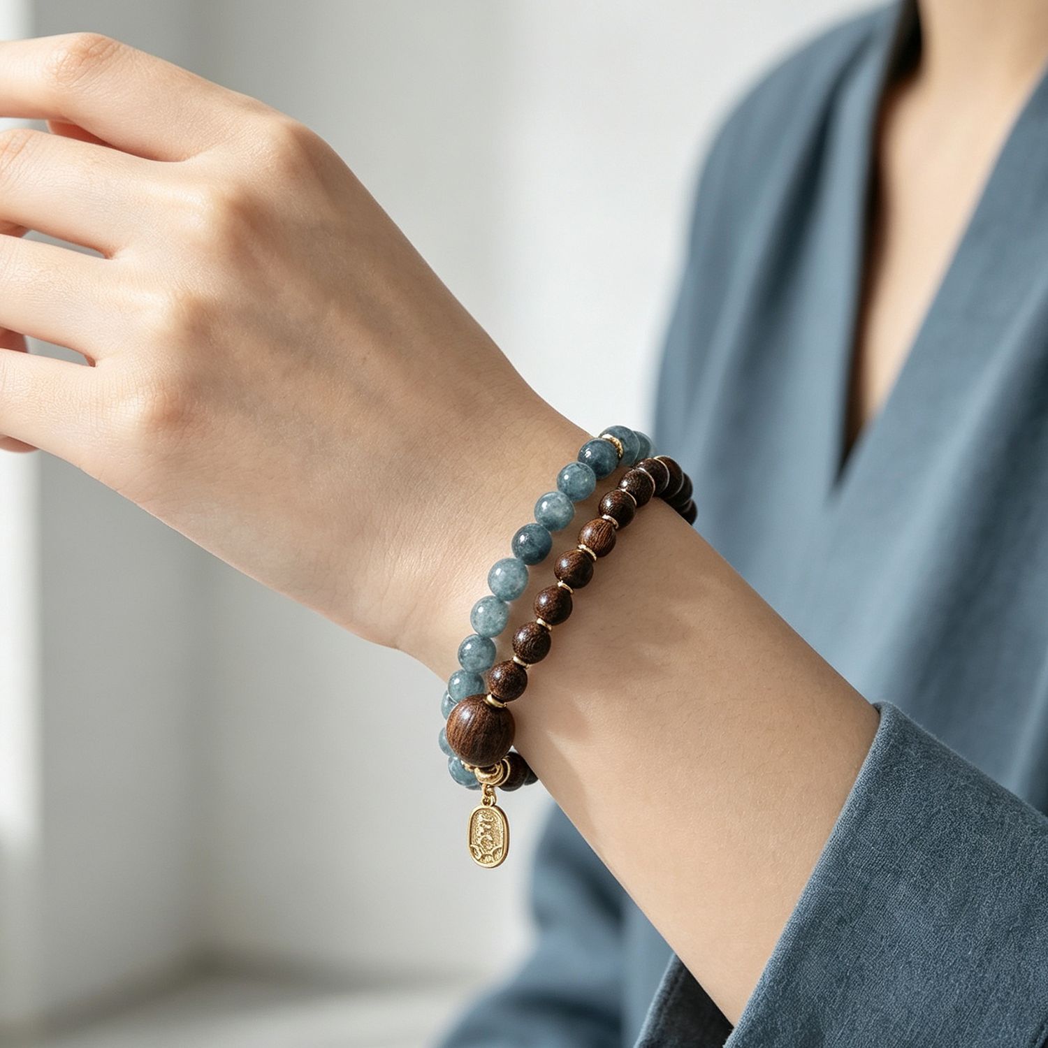 Natural verde sándalo calcedonia mano pincho estilo nacional estilo chino pulsera de doble círculo daji etiqueta de colgantes para mujeres de alto nivel sentido accesorios pic 6