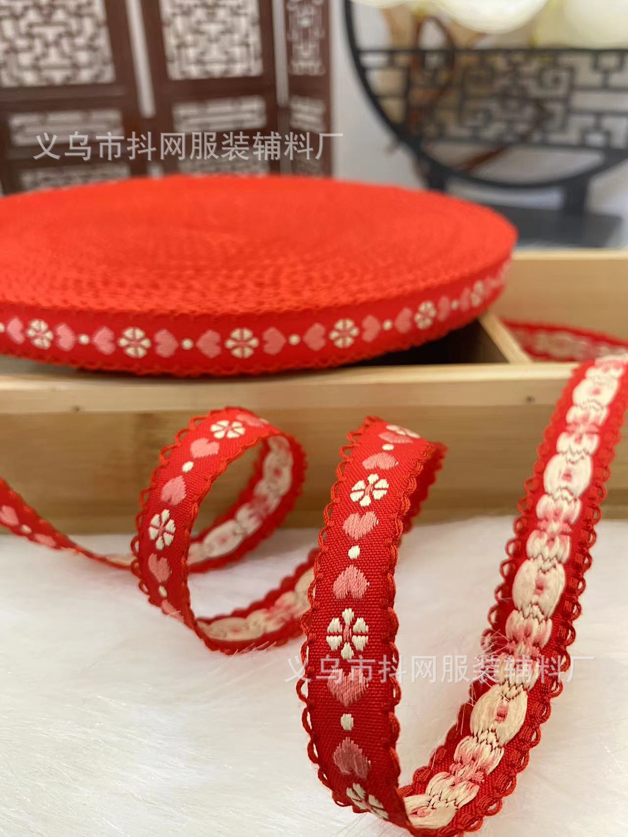 1.0-1.7厘米大红色中国风喜庆织带蝴蝶结少数民族服装辅料批发详情9