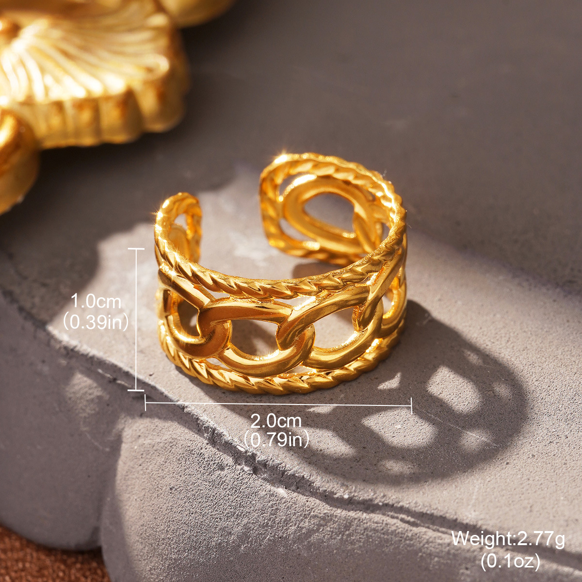 Cross-border European and American fashion golden titanium steel geometric opening adjustable ring, a niche and high-end stainless steel ring pic 23