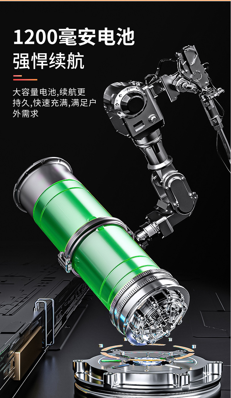 2023跨境强光手电筒探照灯太阳能USB充电户外野营便携照明灯手电详情3