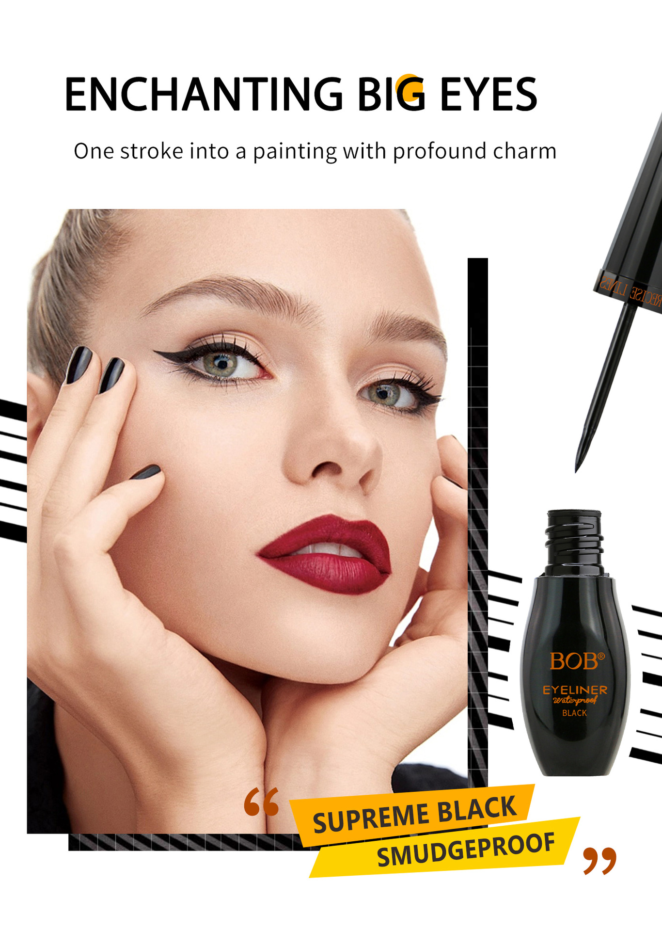 Cross-border BOB eyeliner Liquid is waterproof, sweat-proof, quick-drying, long-lasting without smudging, rich, three-dimensional and cool black eyeliner. All in English pic 3