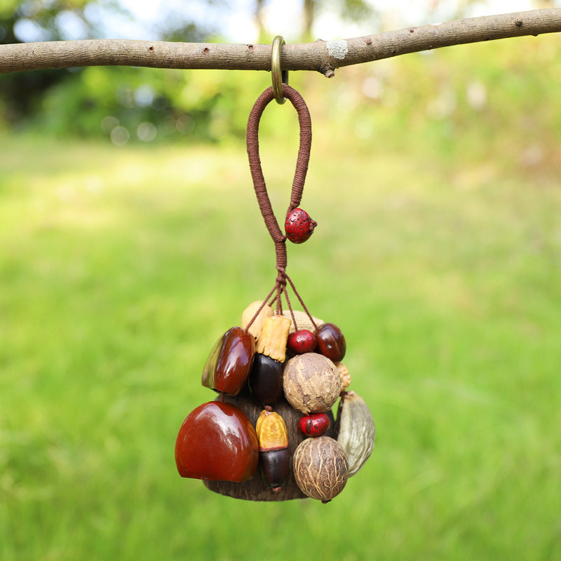 Natural fruit shell rattle bag hanging, diy handcrafted wind bell sound healing pendant, plant fruit pendant, backpack car hanging decoration pic 6