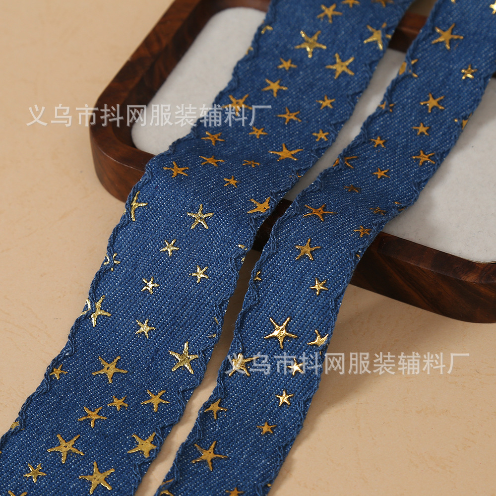 2.5- 4cm denim three-dimensional star retro lace fringed denim webbing DIY bow hat clothing accessories pic 13