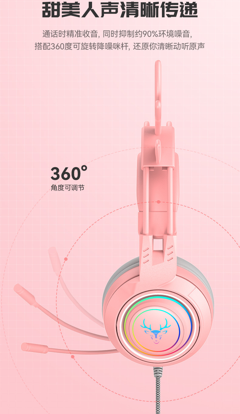可爱猫耳游戏电脑耳机有线头戴式电竞PS5笔记本耳机带麦跨境专供详情10