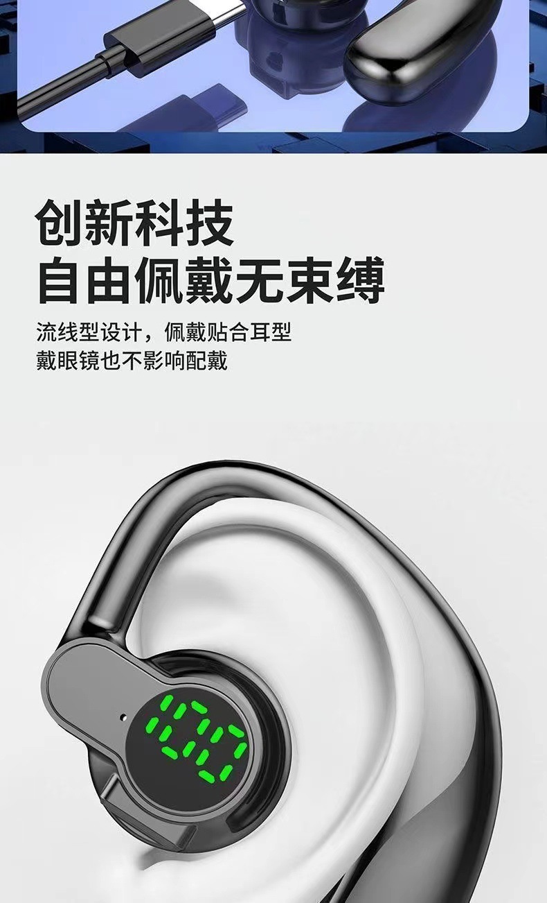 2025 New non-in-ear air conduction business wireless sports call Bluetooth headphones with left and right ear rotating digital display screen pic 8