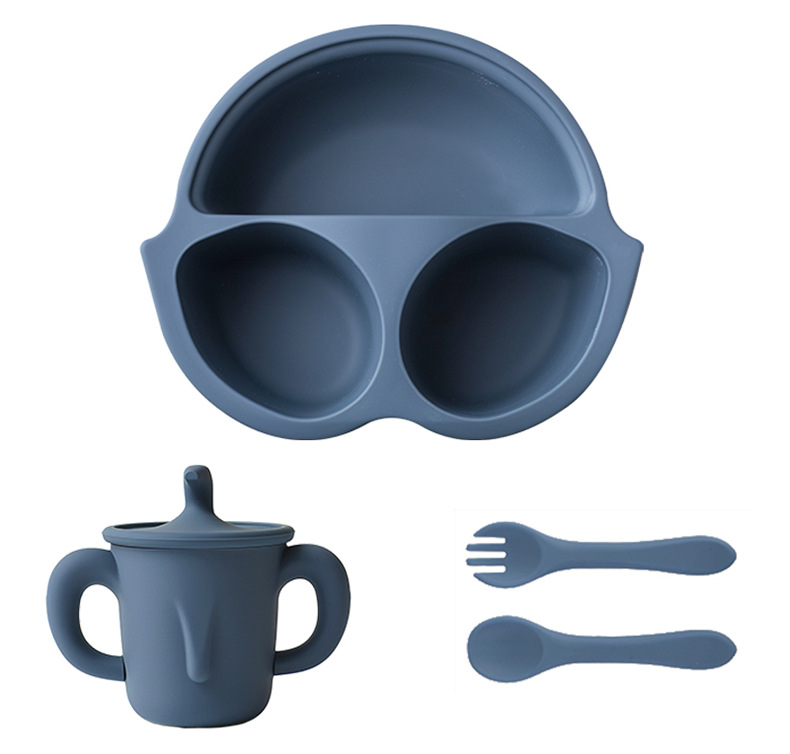 宝宝硅胶餐具分格餐盘围兜叉勺辅食碗水杯喂养餐具套装可定详情2