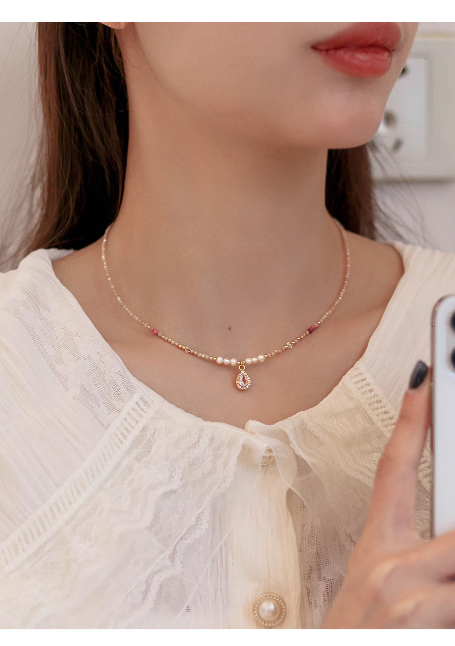 多巴胺项链不掉色女夏季高级感小众水晶锆石串珠吊坠锁骨颈链饰品详情2