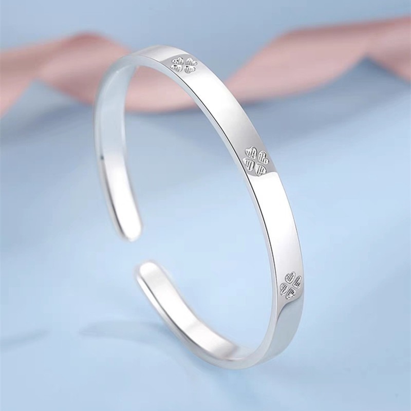 Douyin Live streaming white copper silver-plated four-leaf clover open bracelet solid adjustable bracelet, fresh and sweet pic 4