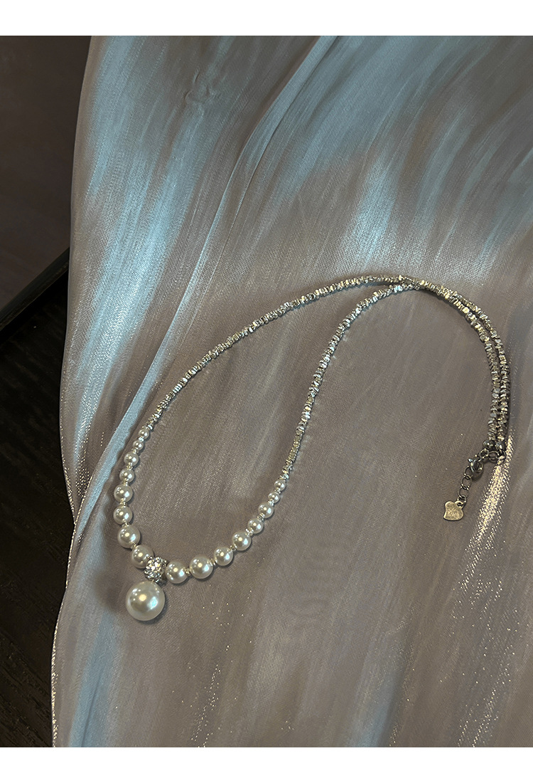 新中式碎银子王妃施家强光珍珠S925纯银渐变项链设计高级感锁骨链详情29