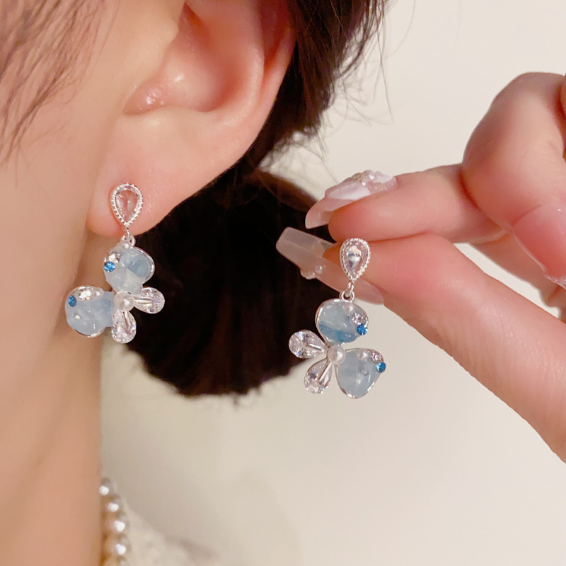 夏季小清新水晶蝴蝶耳坠女s925银针小众气质简约甜美百搭耳环批发详情7