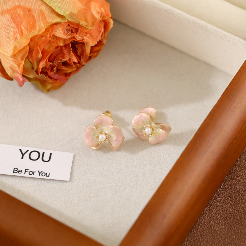 2024年新款小清新彩色滴釉花朵耳夹925银针ins风小众通勤百搭耳钉详情19