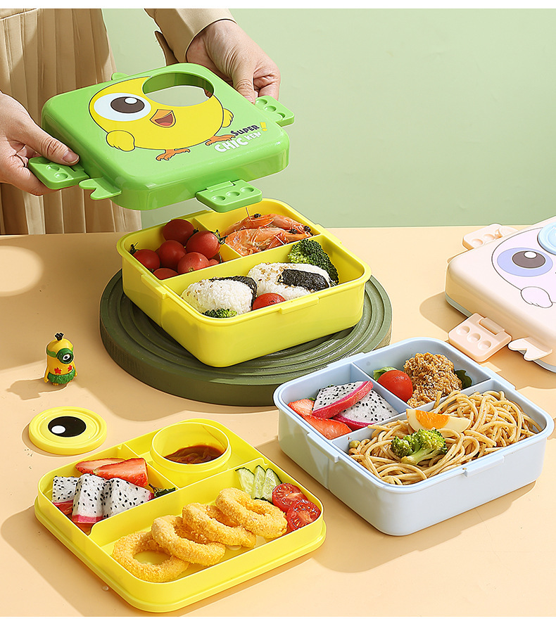卡通儿童饭盒学生带饭分格便当盒可微波炉加热餐盒塑料午餐盒批发详情14
