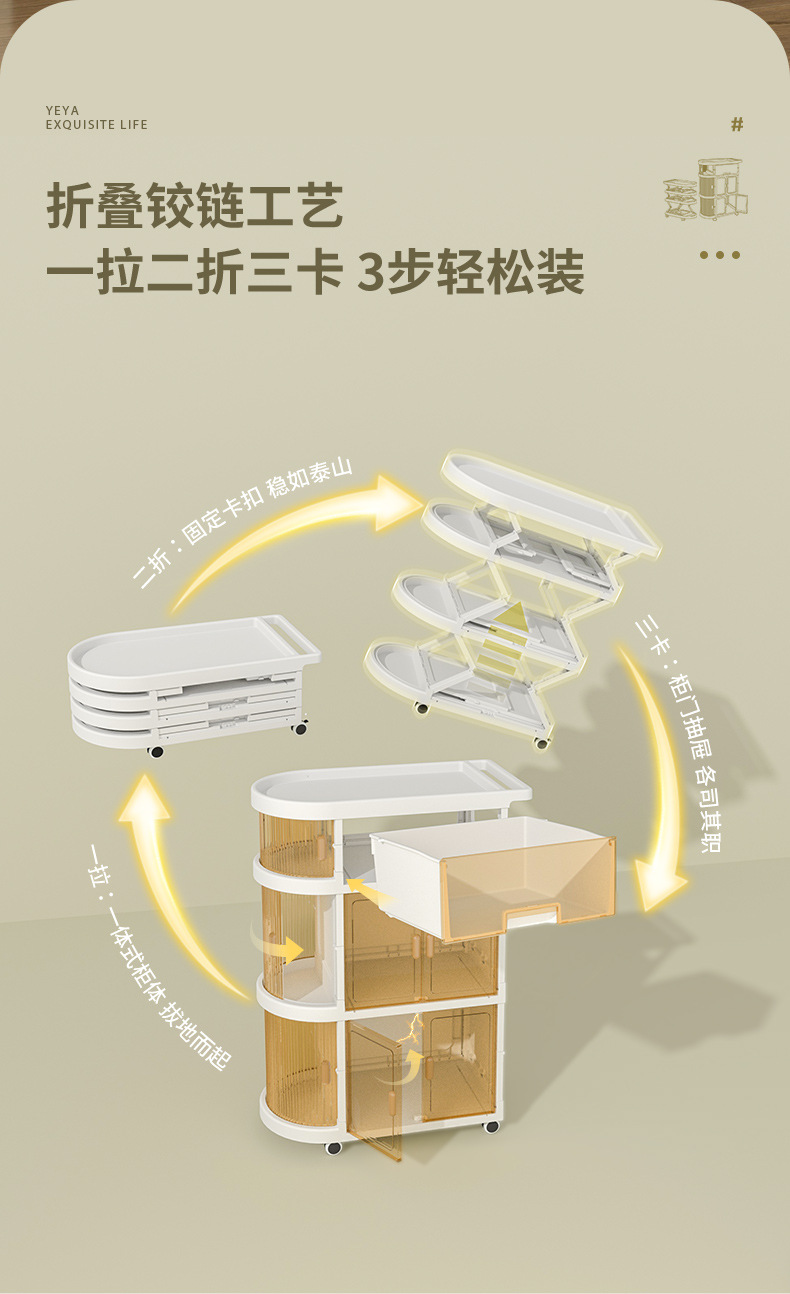 也雅免安装折叠婴儿小推车置物架可移动零食收纳架家用多层收纳柜详情4