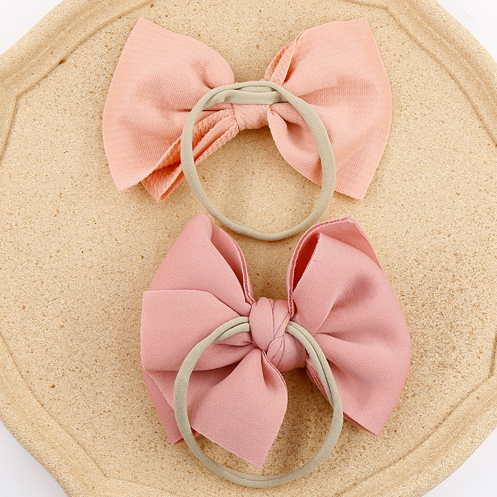 外贸新款蝴蝶结儿童发带婴儿纯色尼龙蝴蝶结发饰跨境手工打结头带详情18