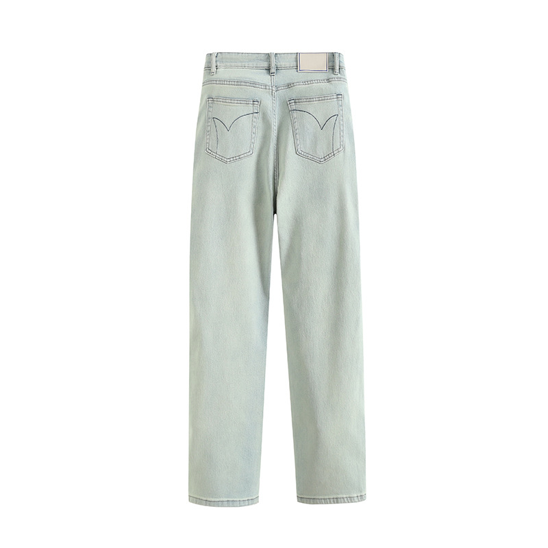 GAGD 海盐蓝窄版直筒牛仔裤女 夏日限定色复古做旧直筒牛仔烟管裤详情16