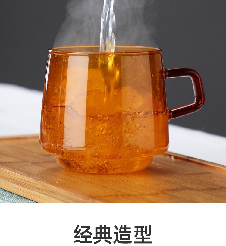 Colored heat-resistant glass water cup, coffee cup and saucer set, suitable for open flame microwave oven, high appearance level, ins light luxury mug pic 14
