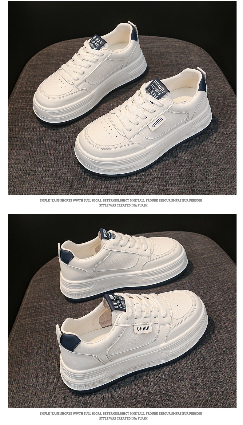 Top layer cowhide thick-soled white sneakers for women, 2025 new autumn shoes, versatile casual sports single shoes for women pic 19