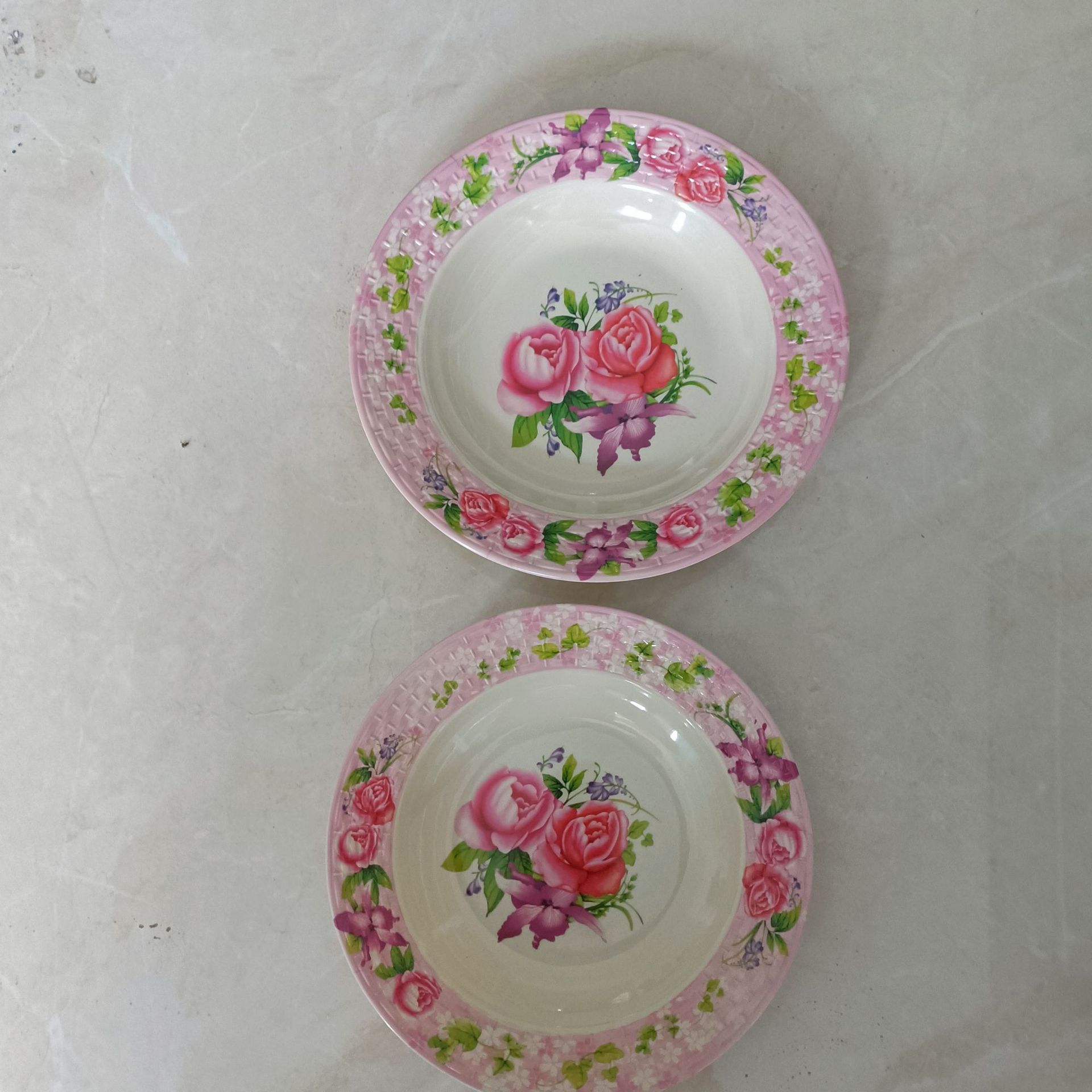 新款9寸10寸竹编盘印花美耐皿塑料圆盘外贸出口密胺餐具详情6