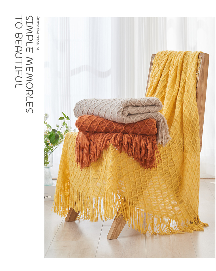 北欧沙发毯盖毯针织毛毯披肩毯亚马逊流苏空调毯床尾巾纯色夏凉毯详情8