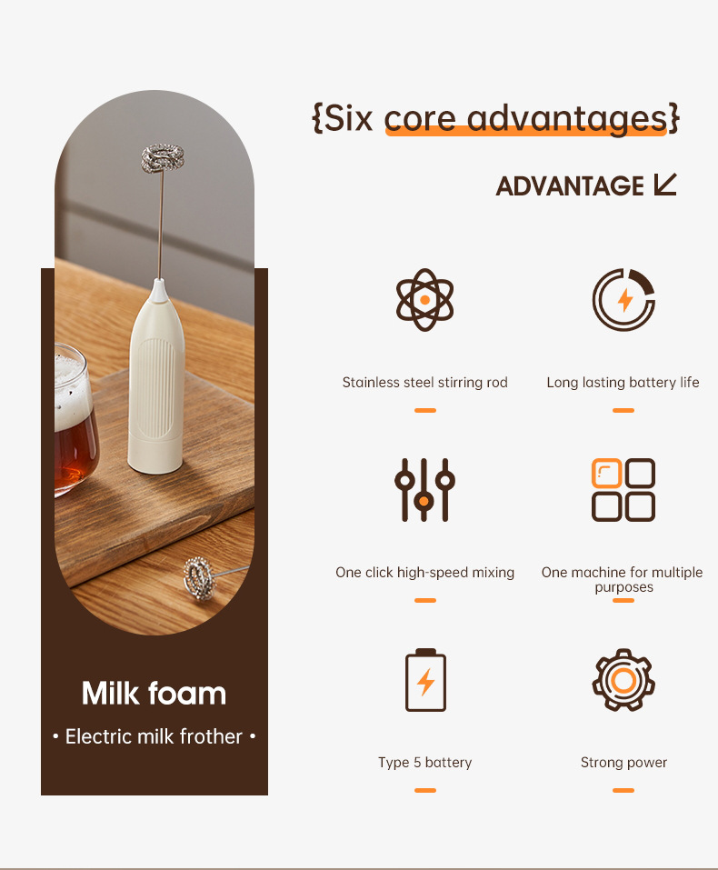 新品奶泡器四百次高速打蛋器长续航mini跨境批发家用电器厨房电器电动调奶器详情3