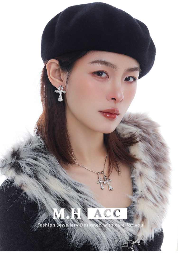 时尚个性冷淡风十字架系列耳环女原创设计轻奢高级感百搭耳钉耳饰 pic 4