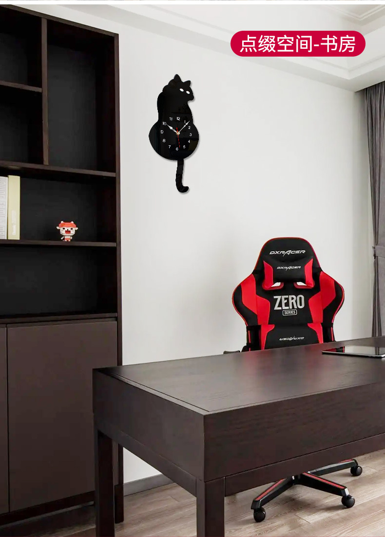 ins热卖爆款钟表客厅儿童房卡通猫家用静音挂表创意摇摆挂钟挂表详情11