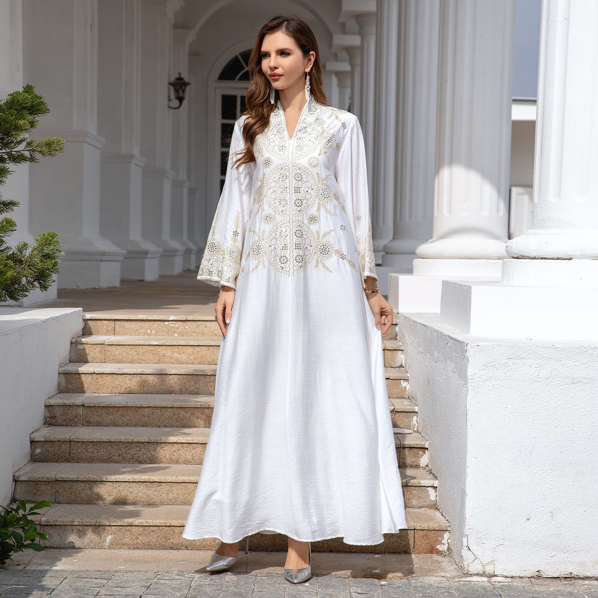 En stock europa y américa crossover musulmán mujer robe Medio Oriente dubai vestido abaya bordado robe grande vestido de noche pic 31