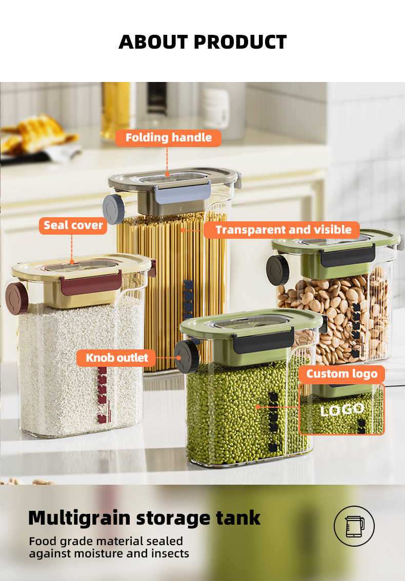 Sealed cans for kitchen storage of grains and cereals, food-grade transparent plastic cans for snacks, dry goods and tea pic 3