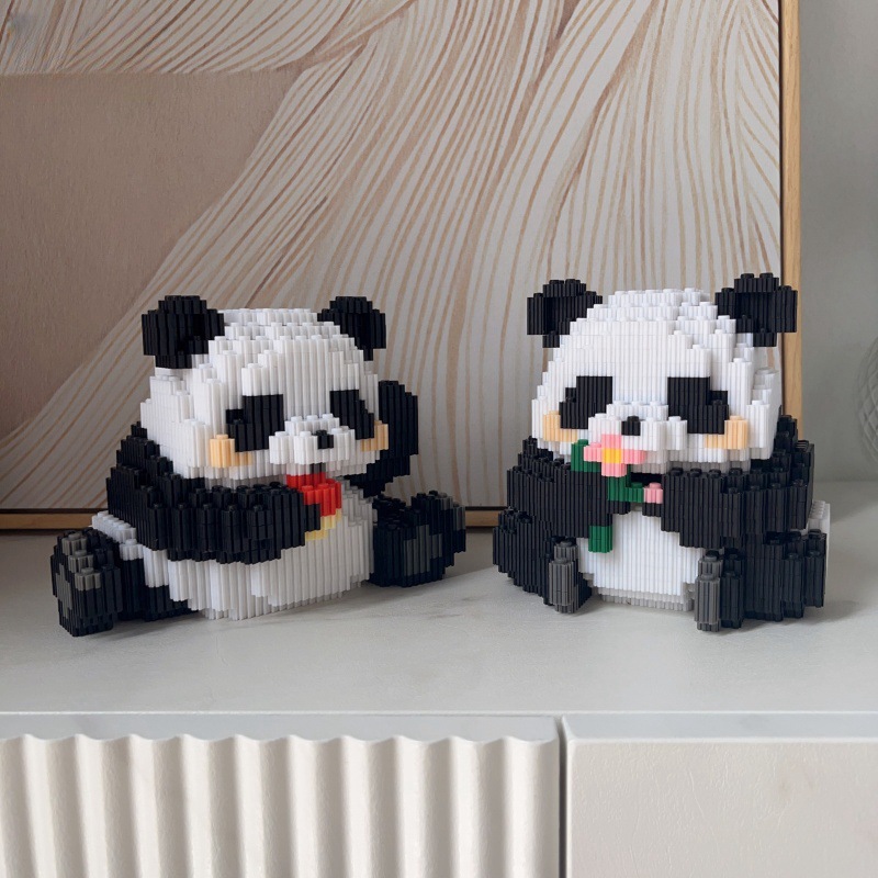 超萌花花熊猫国潮积木小颗粒儿童玩具高难度立体摆件拼图女孩礼物国潮详情8