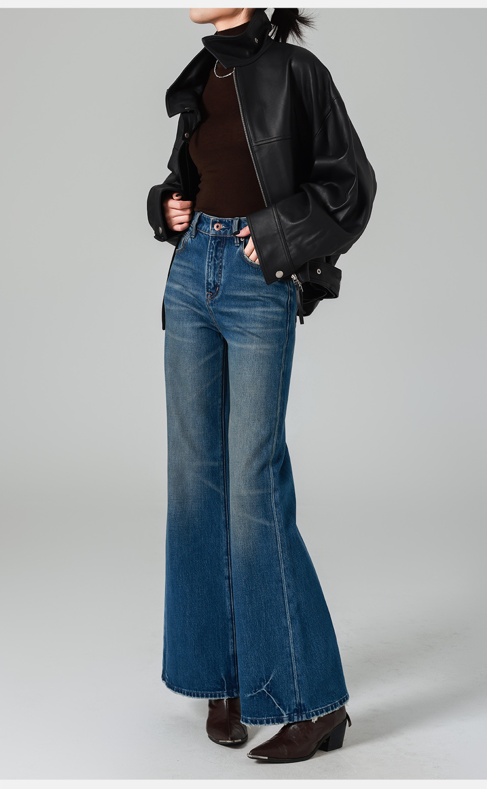 Long-legged big bull/High-waisted jeans for women, loose, slightly flared wide-leg pants, retro feng shui wash, 25 autumn and winter new trend pic 24