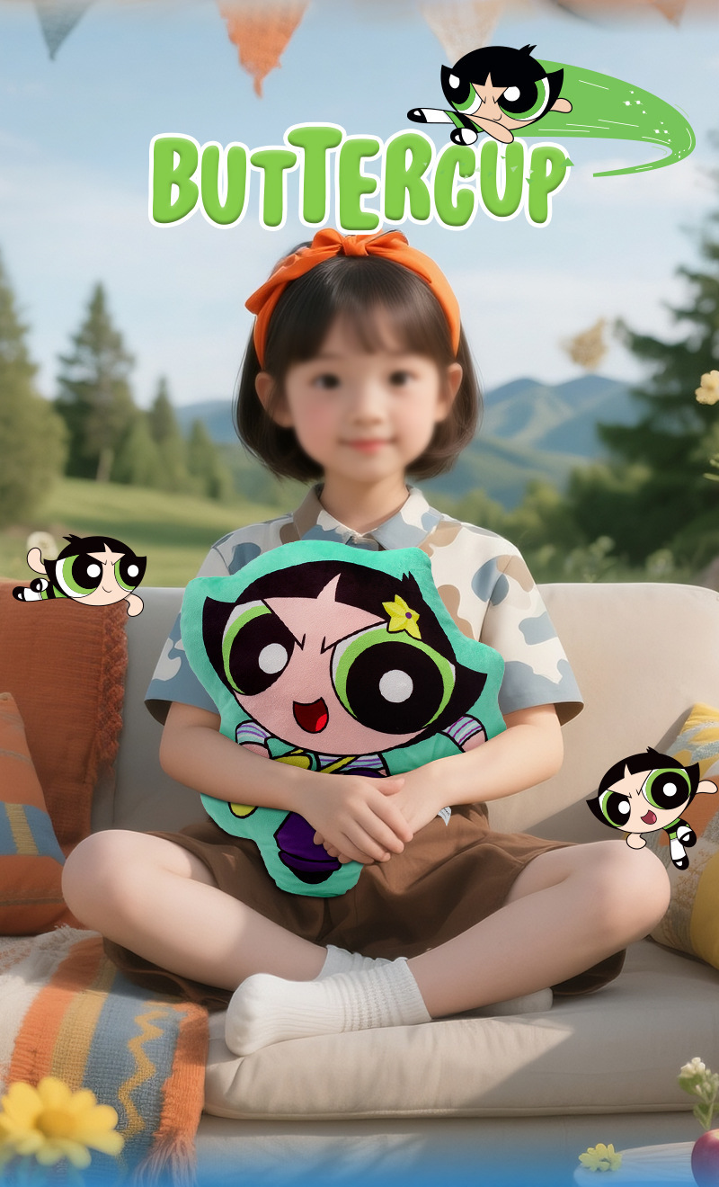 正版飞天小女警活力系列卡通图案创意沙发毛绒公仔抱枕双面靠垫枕详情6