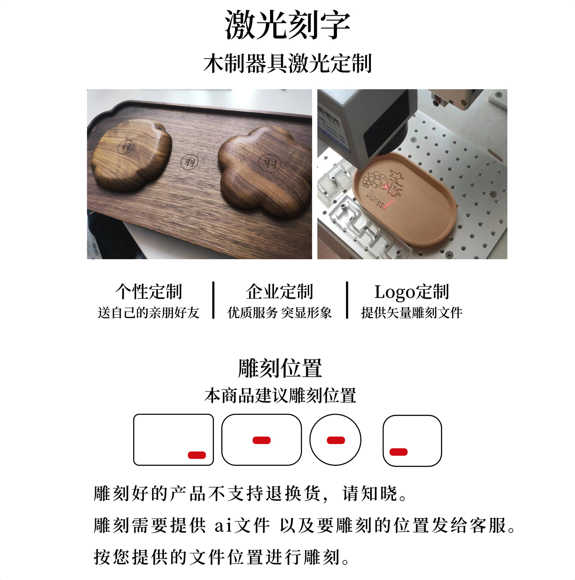 Japanese-style wooden handcrafted tea tray, solid wood carved fruit plate, creative and simple kung fu tea set tray, walnut wood pastry plate pic 2
